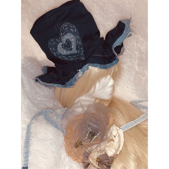 Custom Jean Embroidered Reversible Denim Floppy Top Hat Medium - Picture 13 of 14